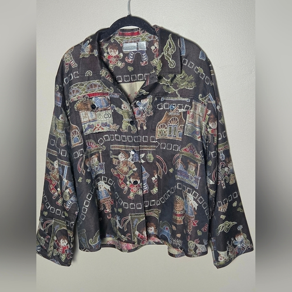 Vintage Chico's Art To Wear Silk Blend Asian Print Jacket, Size 3